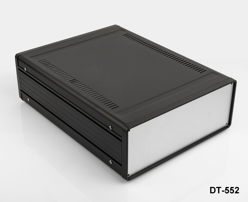  [dt-552-0-0-s-0] dt-552 Caja de aluminio para sobremesa ( negra , con placa de montaje, panel plano , con ventilación)