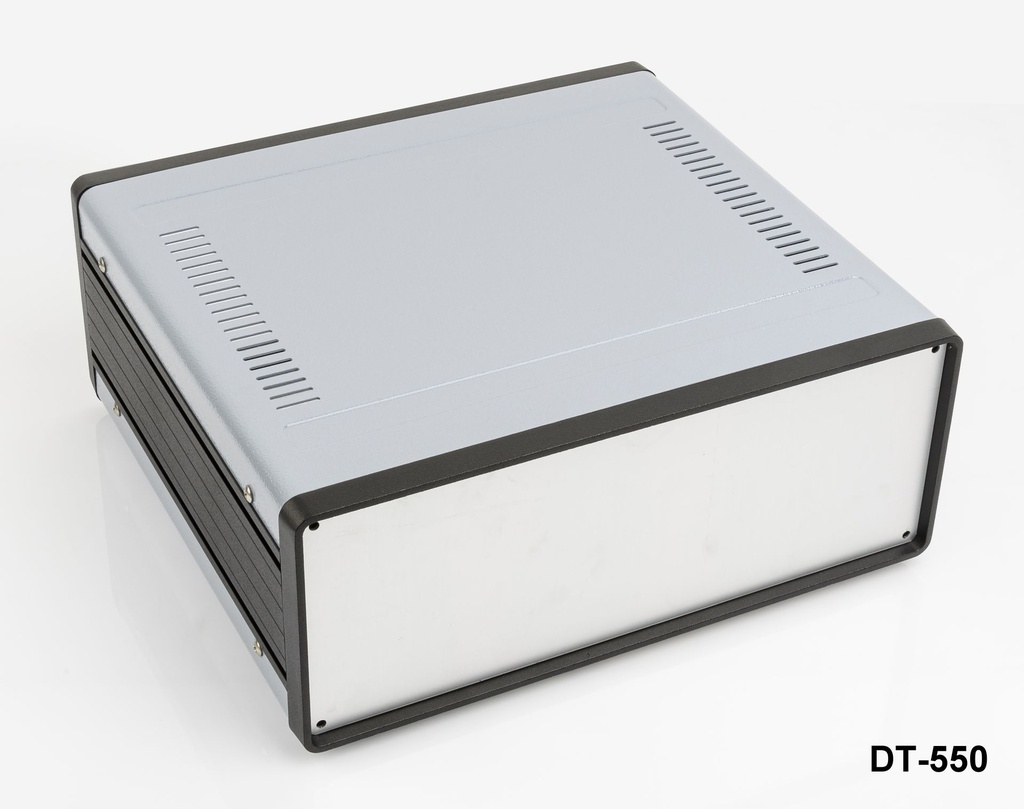 [dt-550-0-0-d-a] Caja de aluminio para escritorio DT-550 (gris oscuro, con placa de montaje, panel plano, sin ventilación)