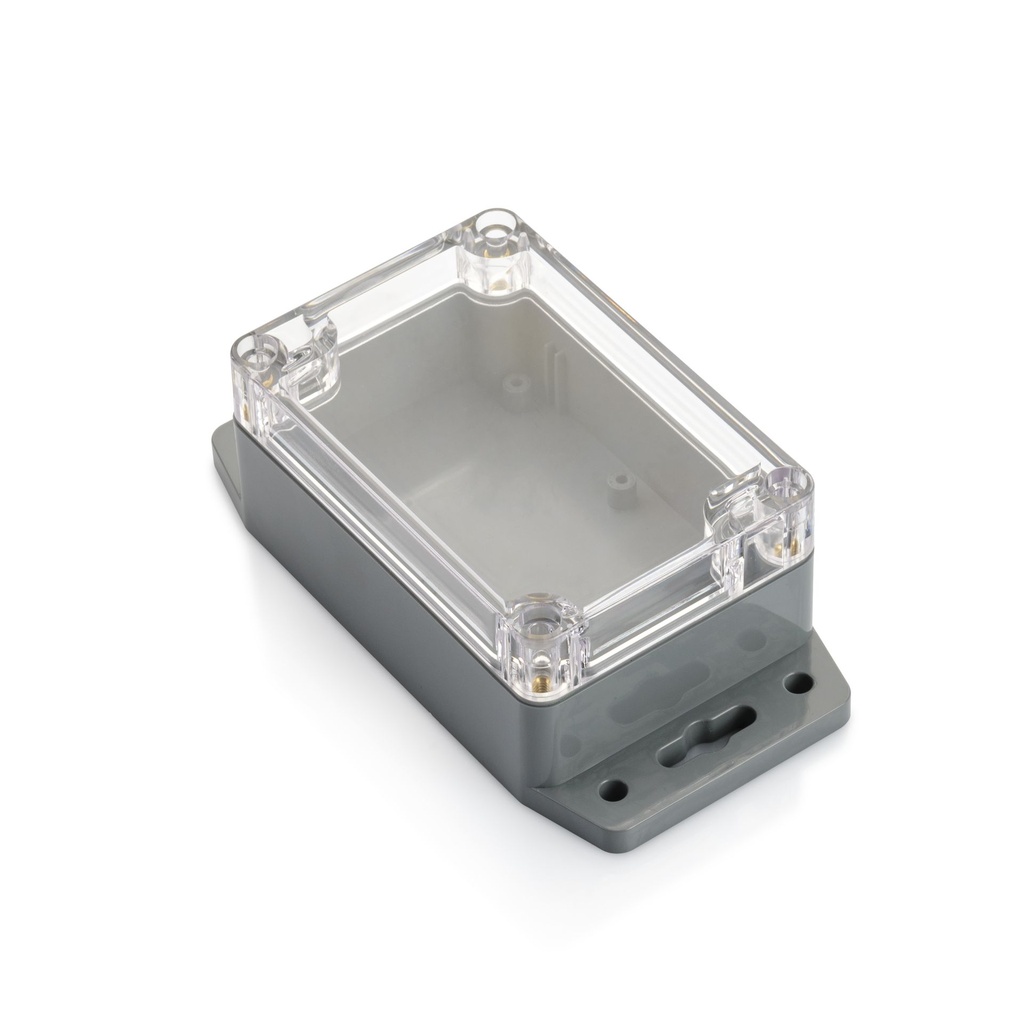 IP-67 Sealed Box w/Mounting Foot (Dark Gray, ABS, Transparent Cover)
