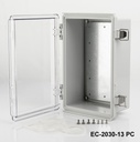 [EC-2030-13-0-G-C] Caja de plástico EC-2030 IP-67 (gris claro, ABS, sin placa de montaje, tapa transparente, grosor 130 mm