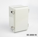 [EC-2030-18-18-0-0-G-0] حاويات EC-2030 IP-67 البلاستيكية المفصلية (رمادي فاتح، ABS، أذن تركيب W، غطاء مسطح، سمك 187 مم)