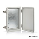 [EC-2030-8-0-G-0] Caja de plástico EC-2030 IP-67 (gris claro, ABS, con placa de montaje, tapa plana , grosor 80 mm)