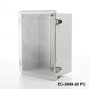 [EC-3040-20-PC-G-0] Пластмасов корпус EC-3040 IP-65 (светлосив, ABS, с монтажна плоча, прозрачен капак , дебелина 200 мм, HB)