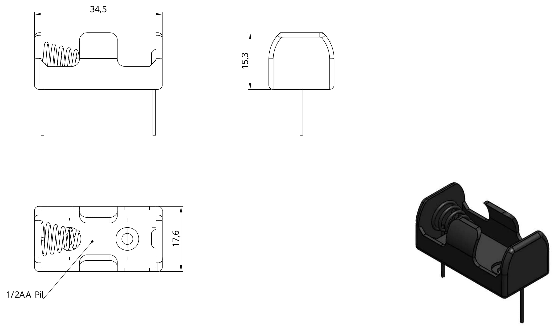BH-1/2AA-2P teknik çizim