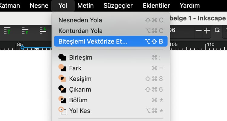 Biteşlemi Vektörize Et menüsü