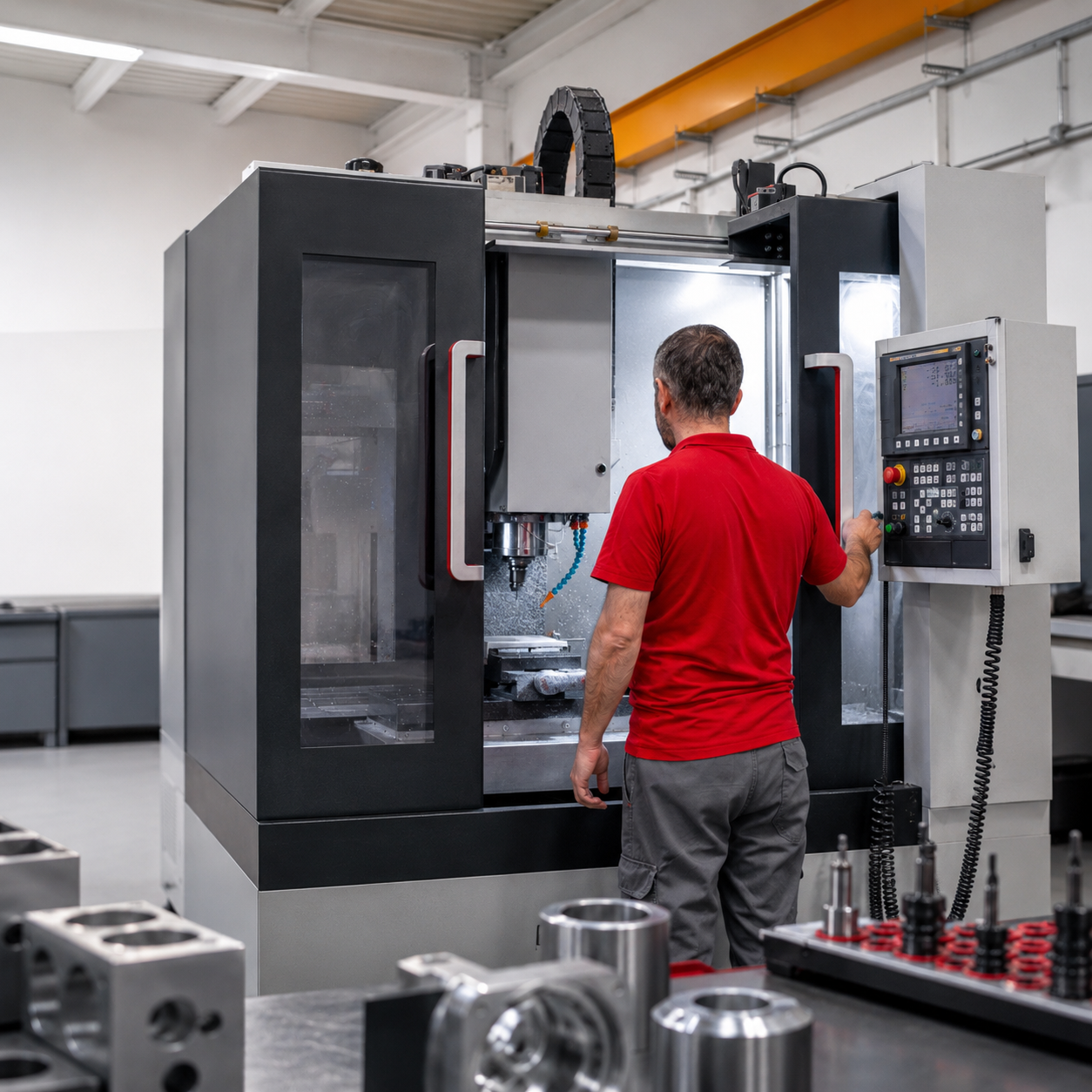 CNC tezgâhının başında çalışan operatör