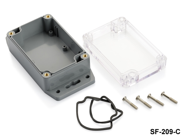 [SF-209-C-0-D-0] SF-209 IP-67 Scatola sigillata con piede di montaggio (grigio scuro, ABS, coperchio trasparente)+