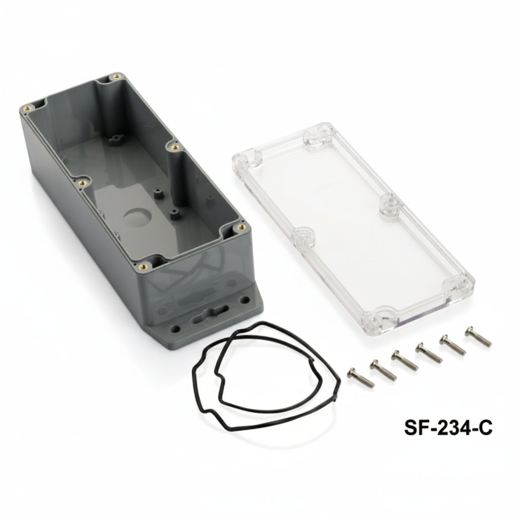 [SF-234-C-0-D-0] SF-234 Boîtier étanche IP-67 avec pied de montage ( Gris foncé , Couvercle transparent )