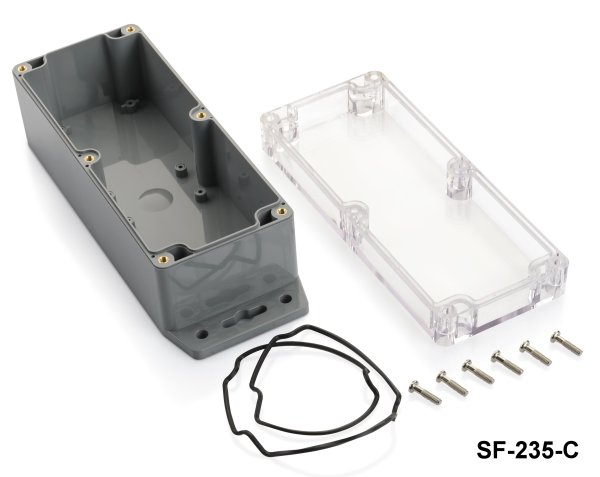[SF-235-C-0-D-0] SF-235 IP-67 Scatola sigillata con piede di montaggio (grigio scuro, coperchio trasparente)