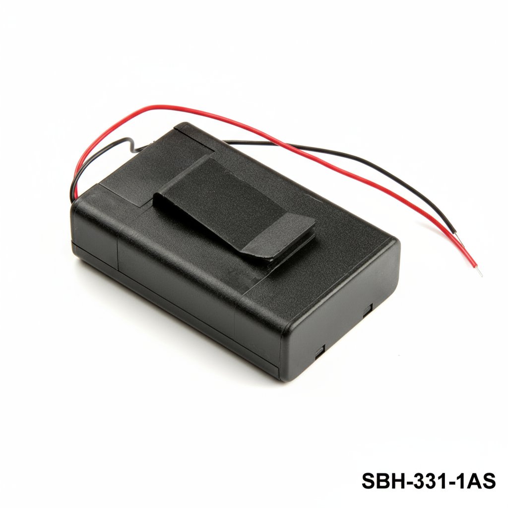[SBH-331-1AS] 3 pcs Suporte de pilhas tamanho UM-3 / AA (lado a lado) (com fios) (com interrutor) (coberto) (clipes de cinto)