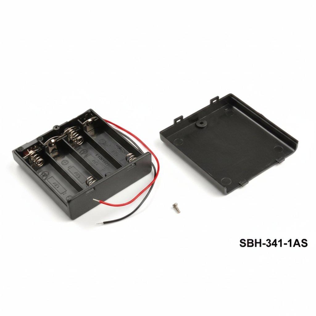 [SBH-341-1AS] 4 pcs Suporte de pilhas tamanho UM-3 / AA (Lado a lado) (Com fios) (Com interrutor) (Coberto)