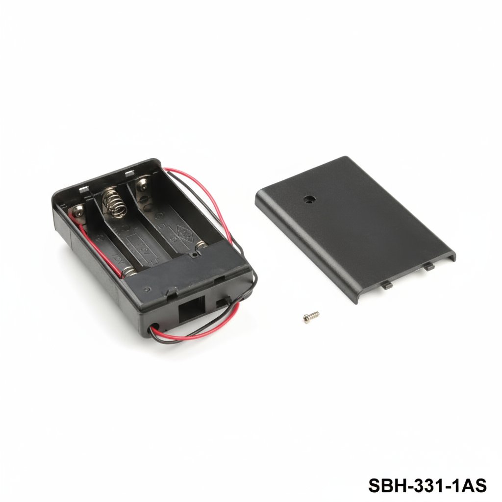 [SBH-331-1AS] 3 pcs Suporte de pilhas tamanho UM-3 / AA (lado a lado) (com fios) (com interrutor) (coberto) (clipes de cinto) Sequência 10