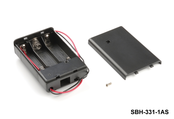 [SBH-331-1AS] 3 pcs Suporte de pilhas tamanho UM-3 / AA (lado a lado) (com fios) (com interrutor) (coberto) (clipes de cinto) Sequência 10