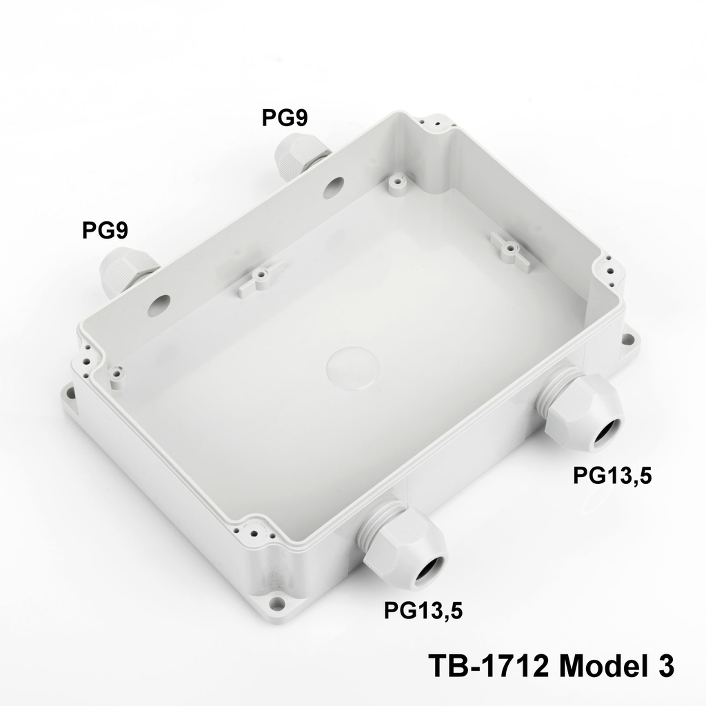 [tb-1712-m3-0-g-v0] Περίβλημα TB-1712 IP-67 με χυτευμένο στυπιοθλίπτη καλωδίων (ανοιχτό γκρι, μοντέλο 3, v0)