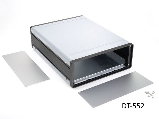 [dt-552-0-0-g-0] dt-552 Contenitore da tavolo in alluminio (grigio chiaro, con piastra di montaggio, schermo piatto, con ventilazione)