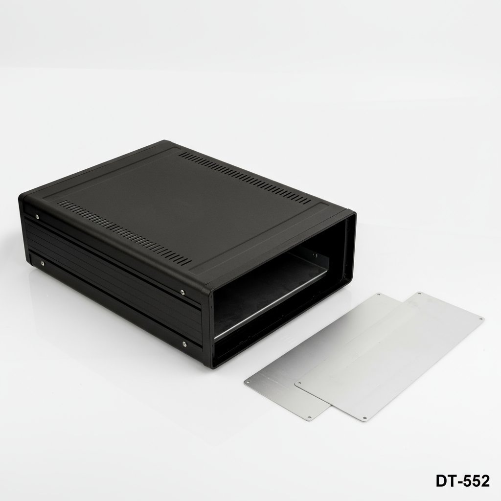 [dt-552-0-0-s-0] Caixa de secretária em alumínio dt-552 (preta, com placa de montagem, ecrã plano, com ventilação)