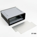 Caja de aluminio para escritorio DT-550 (gris oscuro, con placa de montaje, panel plano, con ventilación)