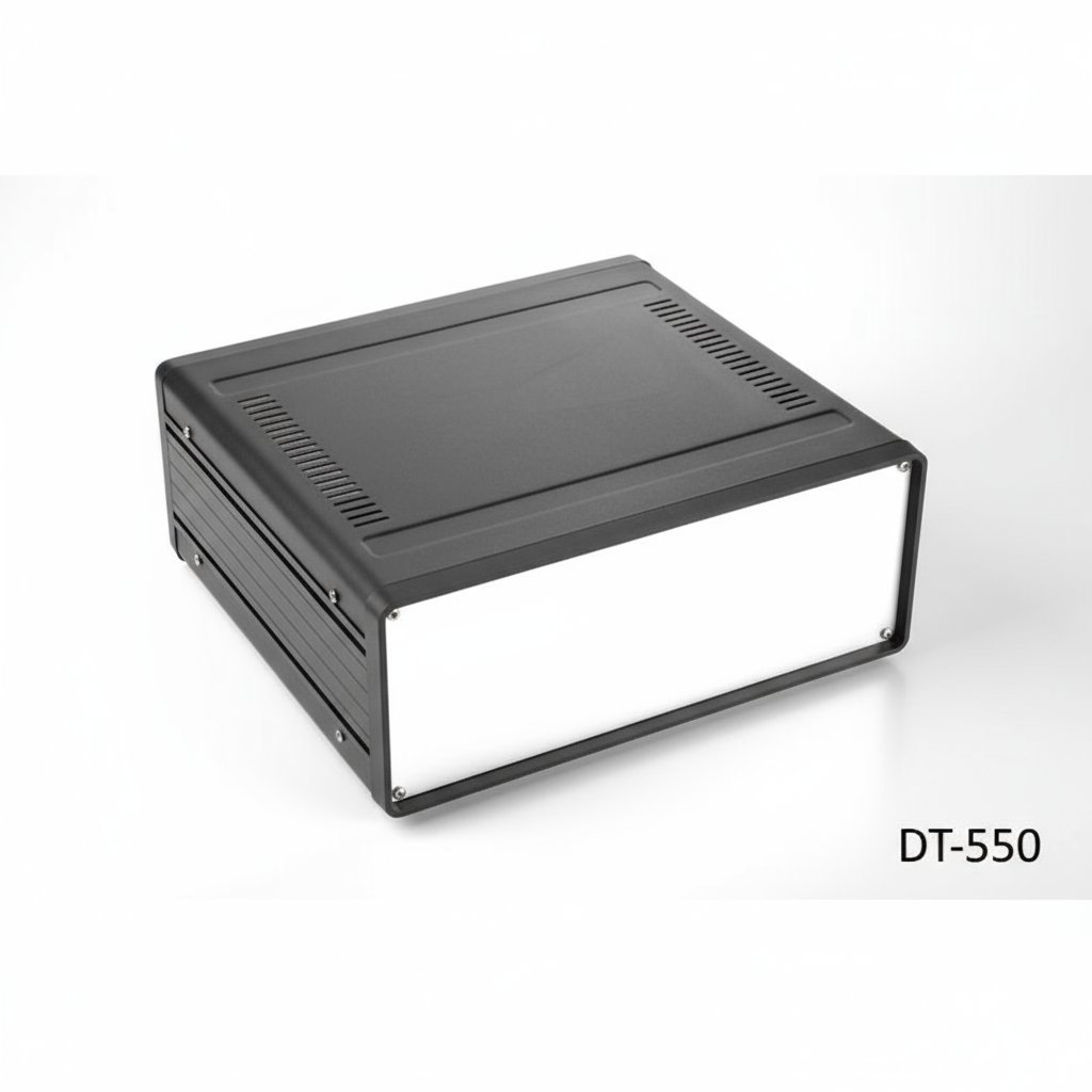 [dt-550-0-0-s-a] Caixa de secretária em alumínio DT-550 (preto, com placa de montagem, painel plano, sem ventilação)