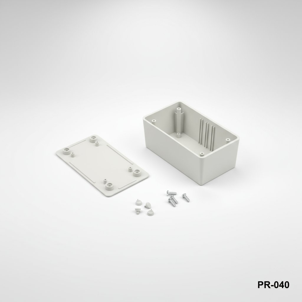 [PR-040-0-0-G-0] Caixa de plástico para projectos PR-040 (cinzento claro, sem orelha de montagem, HB)
