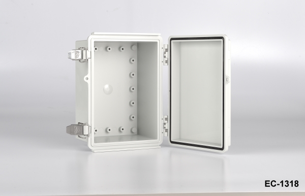 [EC-1318-0-0-G-A] EC-1318 IP-65 boîtiers plastiques ( Gris clair , ABS , Sans plaque de montage, Couvercle plat)