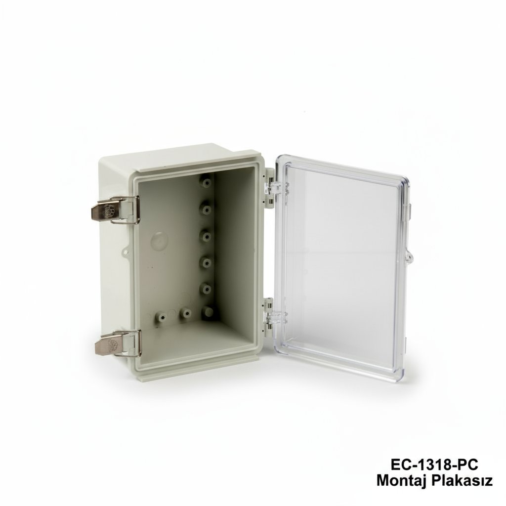 [EC-1318-C-0-G-A] EC-1318 Custodia in plastica IP-65 (grigio chiaro, ABS, senza piastra di montaggio, coperchio trasparente)