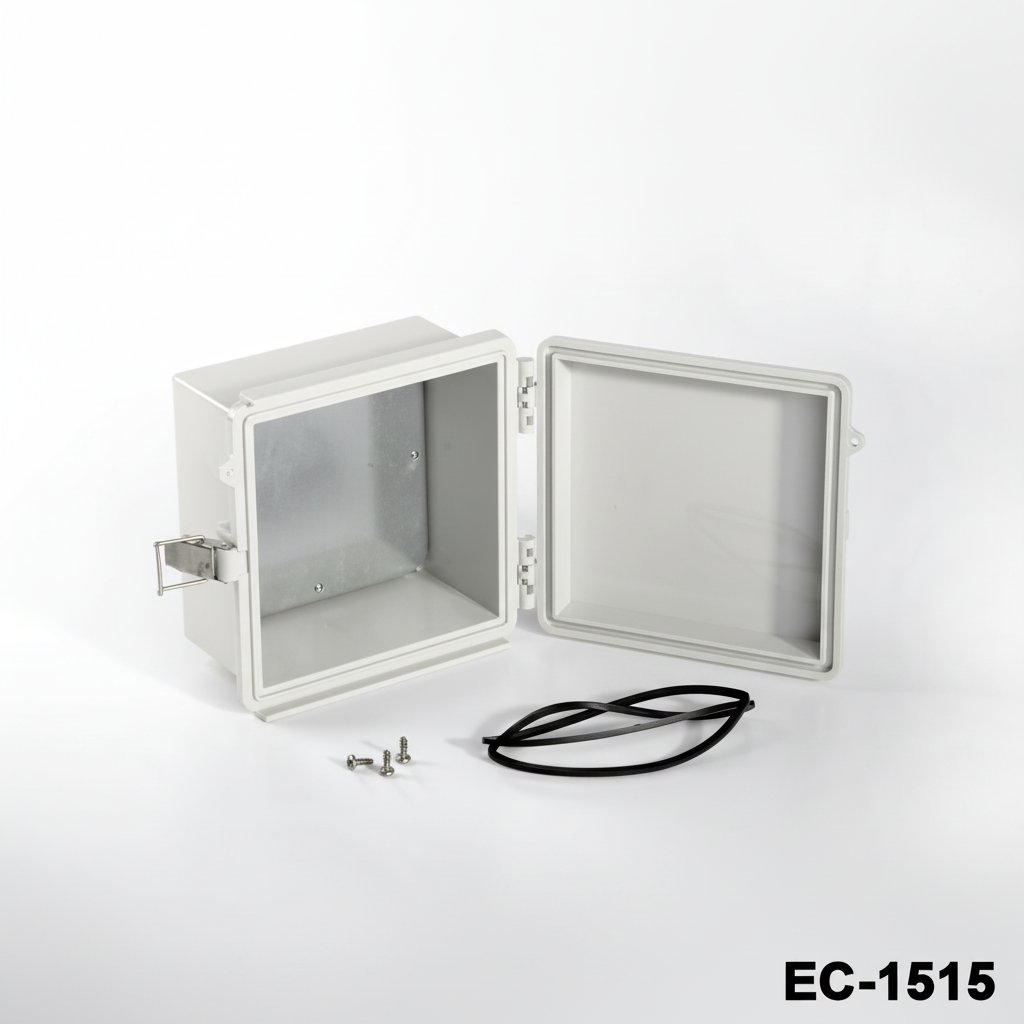 [EC-1515-0-0-G-0] Caixa de plástico IP-67 EC-1515 (Cinza claro, Placa de montagem W, Tampa plana)
