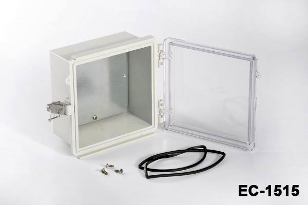 [EC-1515-C-0-G-0] Caixa de plástico IP-67 EC-1515 (Cinza claro, Placa de montagem W, Tampa plana)