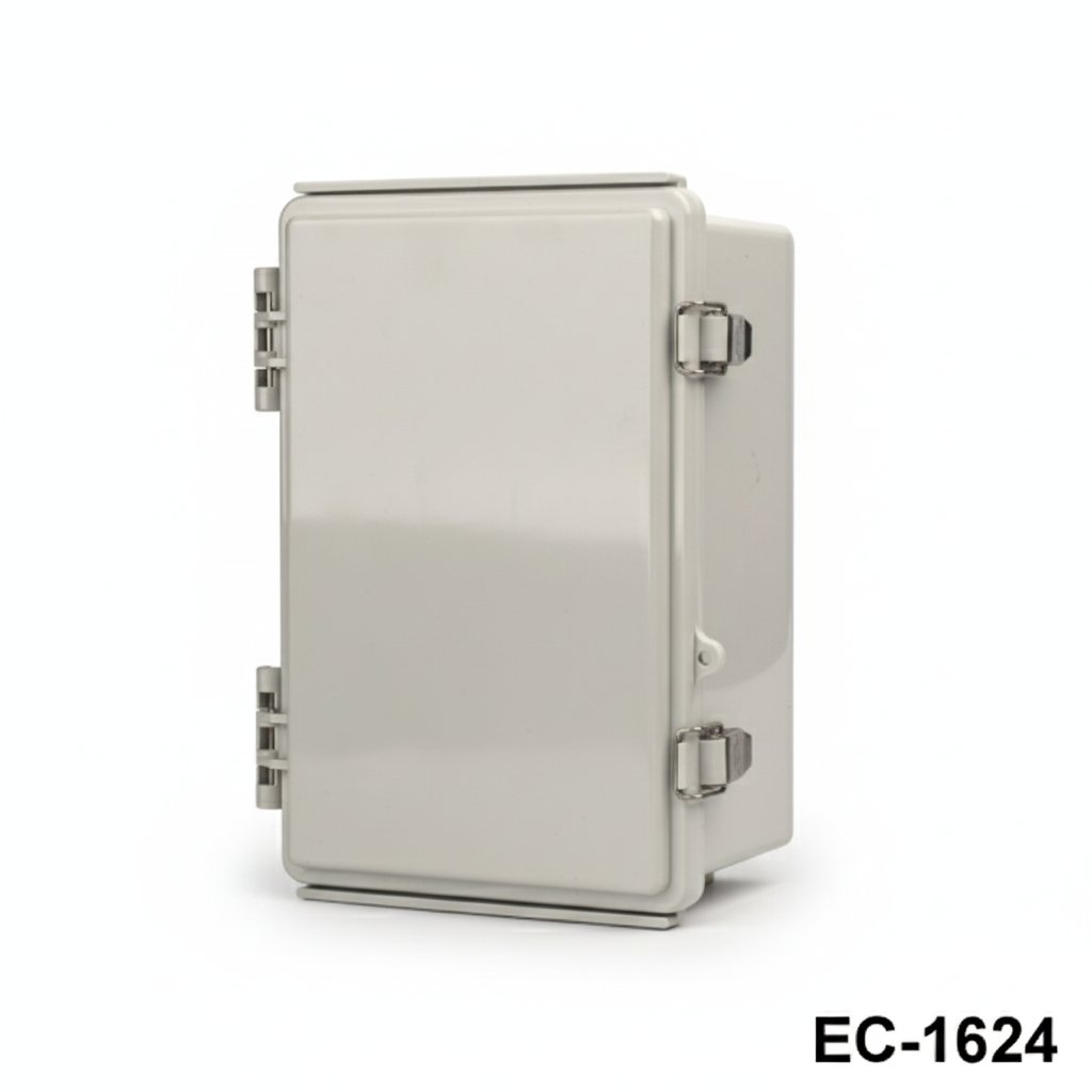 [EC-1624-11-0-G-G] Armário de Plástico IP-67 EC-1624 (Cinza Claro, ABS, com Placa de Montagem, Tampa Plana, Espessura 112mm)