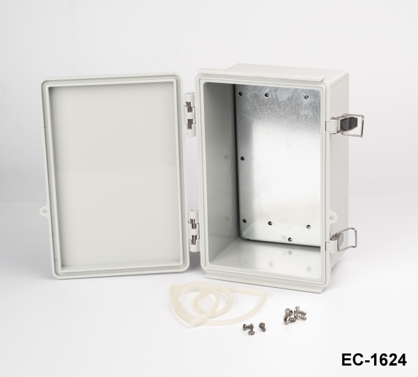 [EC-1624-11-0-G-G] EC-1624 Custodia in plastica IP-67 ( Grigio chiaro, ABS, con piastra di montaggio, coperchio piatto, spessore 112 mm)