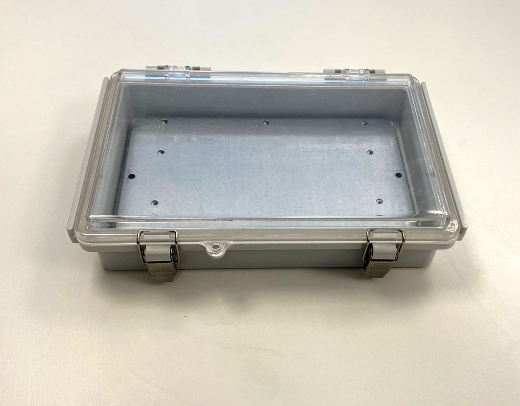 [EC-1624-5-0-G-T] Caja de plástico EC-1624 IP-67 (gris claro, ABS, con placa de montaje, tapa transparente, grosor 53mm )