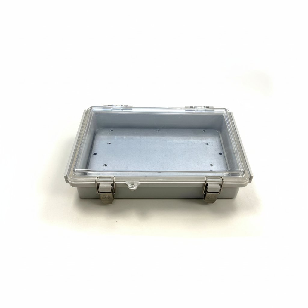 [EC-1624-5-0-G-T] EC-1624 IP-67 kunststof behuizing (lichtgrijs, ABS, met montageplaat, transparant deksel, dikte 53 mm)