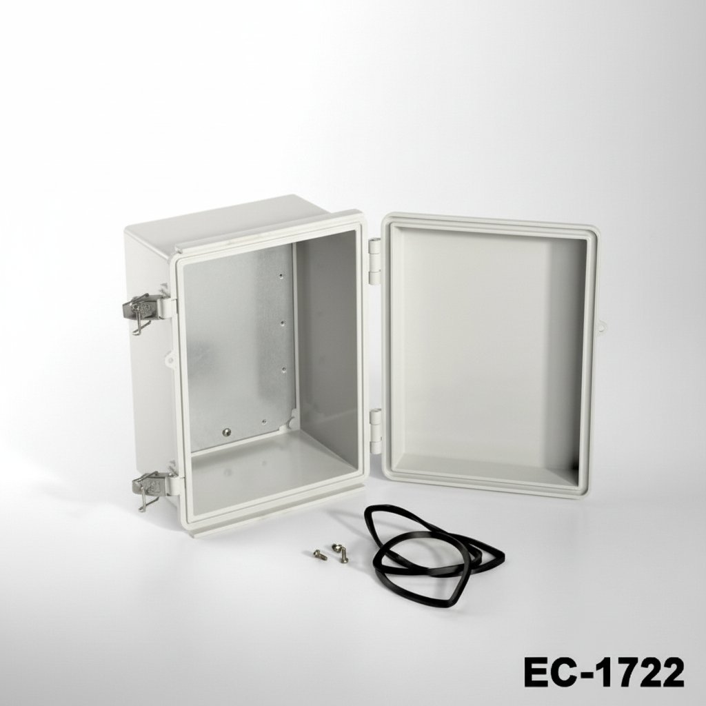[EC-1722-0-0-G-0] EC-1722 Custodia in plastica IP-65 (grigio chiaro, ABS, con piastra di montaggio, coperchio piatto)