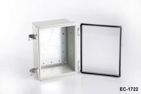 [EC-1722-C-0-G-0] Contenitore di plastica IP-65 EC-1722 (grigio chiaro, ABS, con piastra di montaggio, coperchio trasparente)