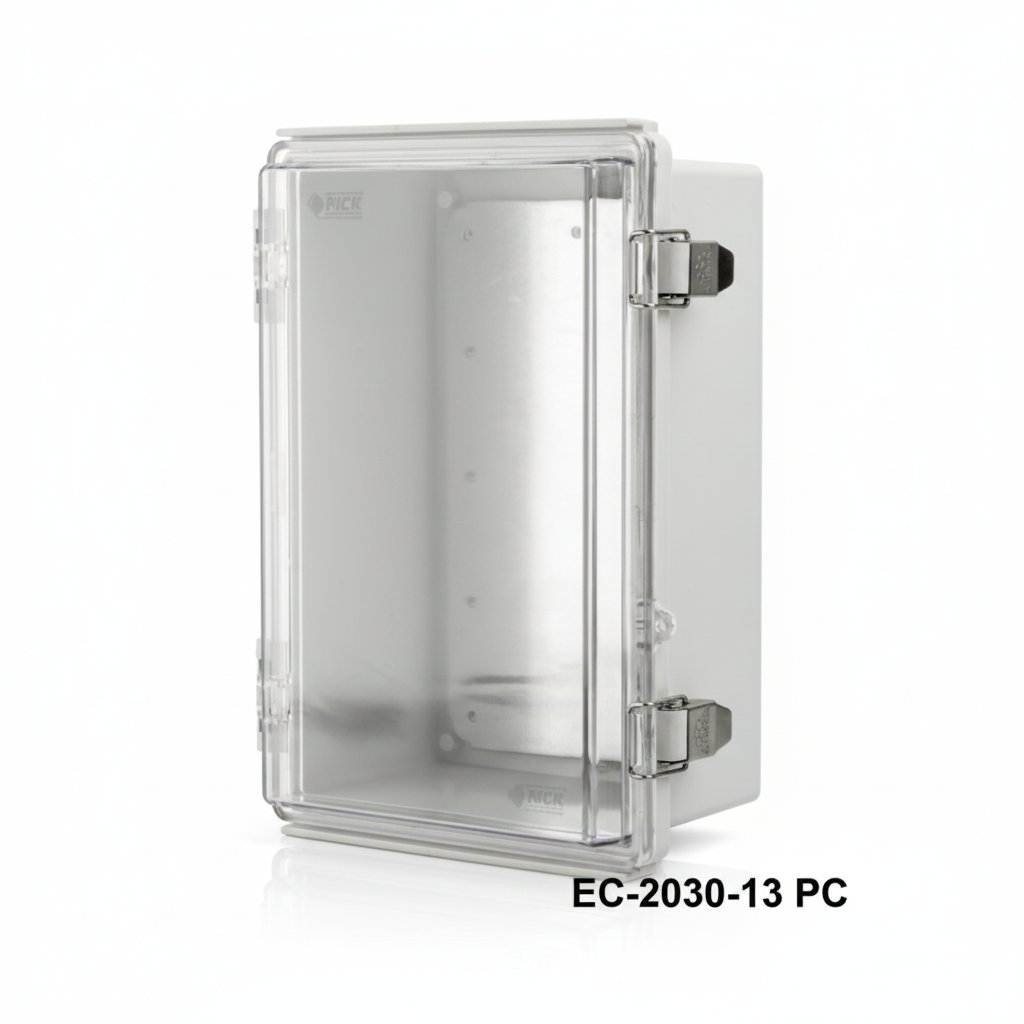 [EC-2030-13-0-G-C] EC-2030 Boîtiers en plastique IP-67 (Gris clair, ABS, avec plaque de montage, couvercle transparent, épaisseur 130 mm)