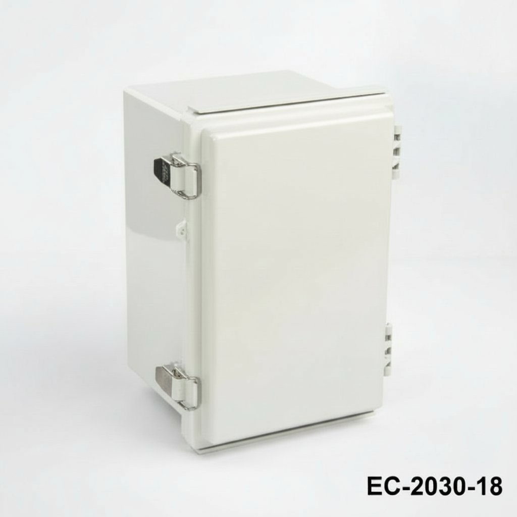 [EC-2030-18-0-G-0] EC-2030 IP-67 Scharnierende kunststofbehuizingen (lichtgrijs, ABS , W montage-oor, platte afdekking, dikte 187 mm)