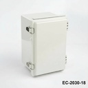 [EC-2030-18-0-G-0] EC-2030 IP-67 ヒンジ付きプラスチック製エンクロージャ (ライトグレー、ABS、W 取り付け耳、フラットカバー、厚さ 187 mm)