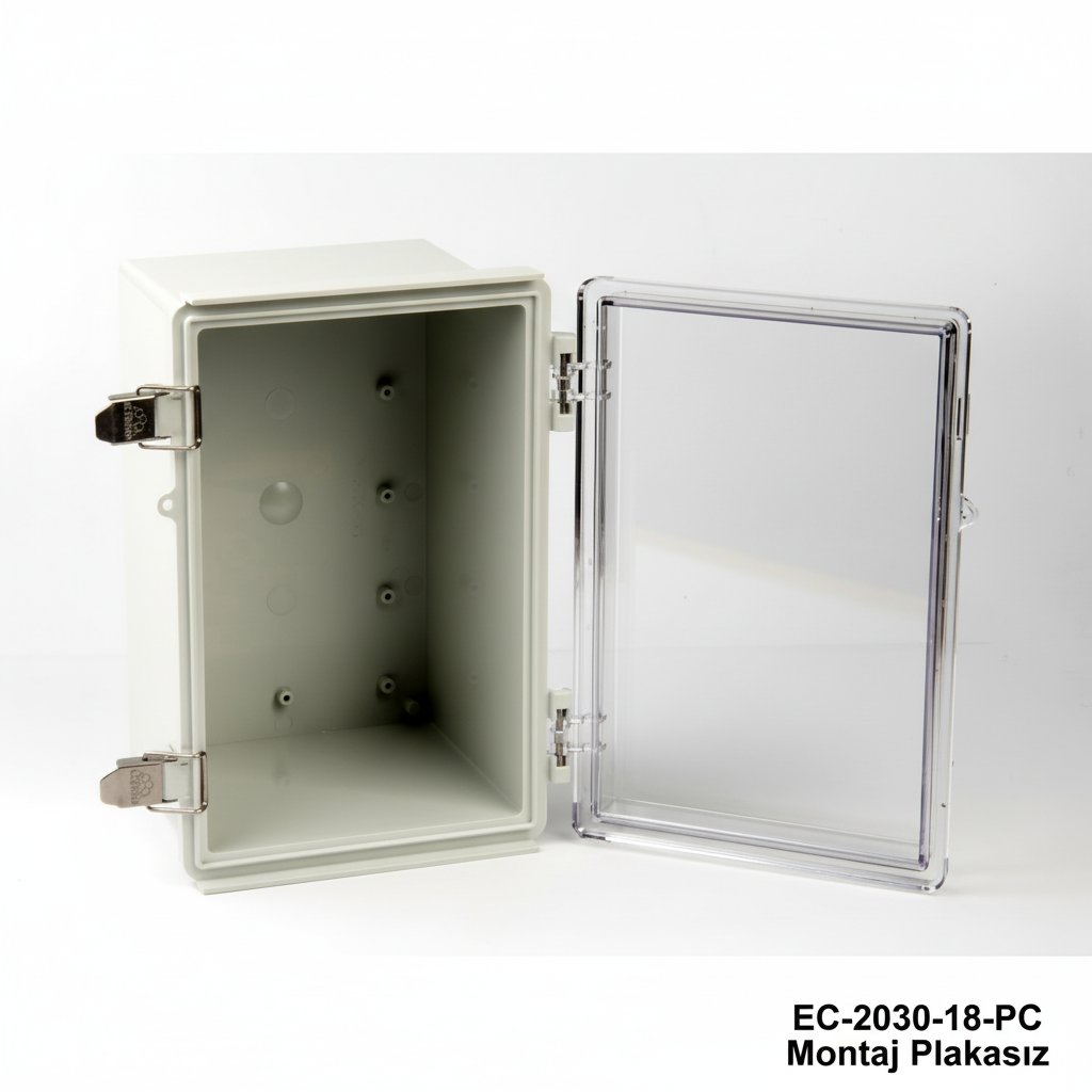 [EC-2030-18-A-G-C] Caixa de plástico IP-67 EC-2030 (Cinza claro, ABS, sem placa de montagem, tampa transparente, espessura 187 mm)