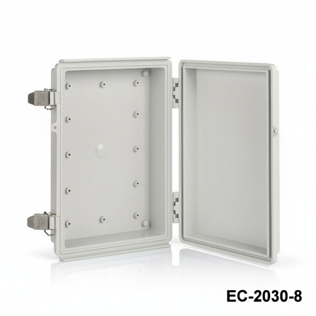 [EC-2030-18-A-G-0] EC-2030 IP-67 műanyag ház (világosszürke, ABS, szerelőlemez nélkül, lapos fedél , vastagság 80 mm)