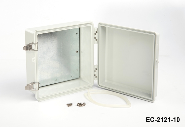 [EC-2121-10-0-G-0] EC-2121 IP-65 Kunststoffgehäuse (Hellgrau, ABS, mit Montageplatte, flacher Deckel, Dicke 100mm)