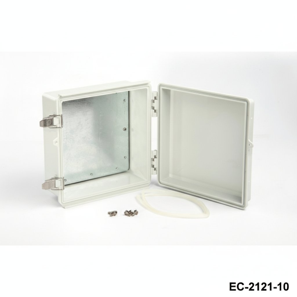 [EC-2121-10-0-G-0] EC-2121 IP-65 műanyag ház (világosszürke ,ABS, szerelőlemezzel , lapos fedéllel , vastagság 100mm)