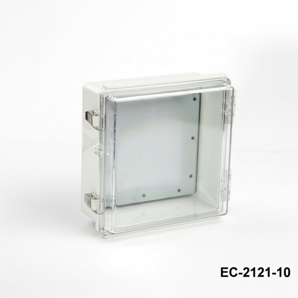 [EC-2121-10-0-G-C ] EC-2121 IP-65 műanyag ház (világosszürke, ABS, szerelőlemez nélkül, átlátszó fedél, vastagság 100 mm)