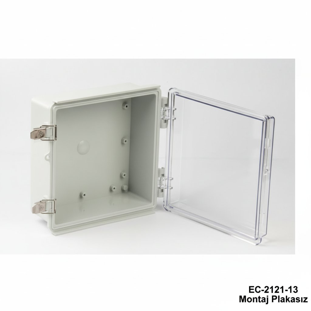[EC-2121-10-A-G-C] EC-2121 Boîtiers plastiques IP-65 (Gris clair, ABS, sans plaque de montage, couvercle transparent, épaisseur 100mm)