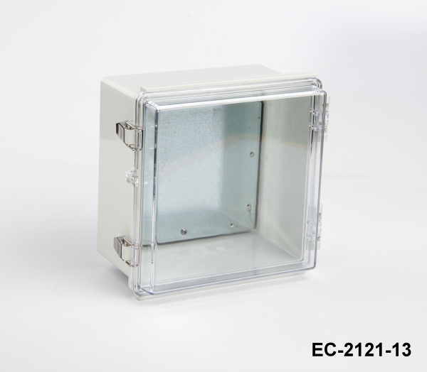 [EC-2121-13-0-G-C] EC-2121 IP-65 Kunststoffgehäuse (Hellgrau, ABS, mit Montageplatte, transparenter Deckel, Dicke 130 mm)