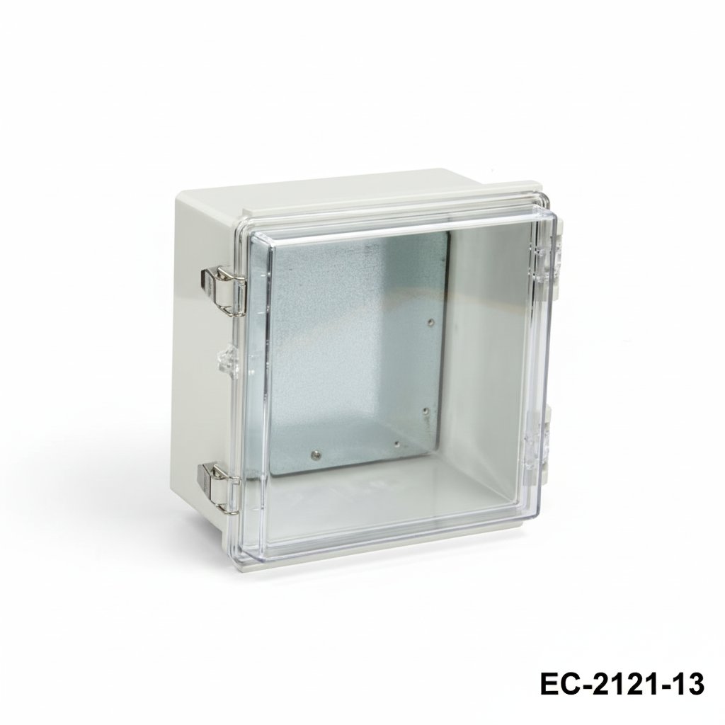 [EC-2121-13-0-G-C] EC-2121 IP-65 műanyag ház (világosszürke, ABS, szerelőlemezzel, átlátszó fedéllel , vastagság 130 mm)