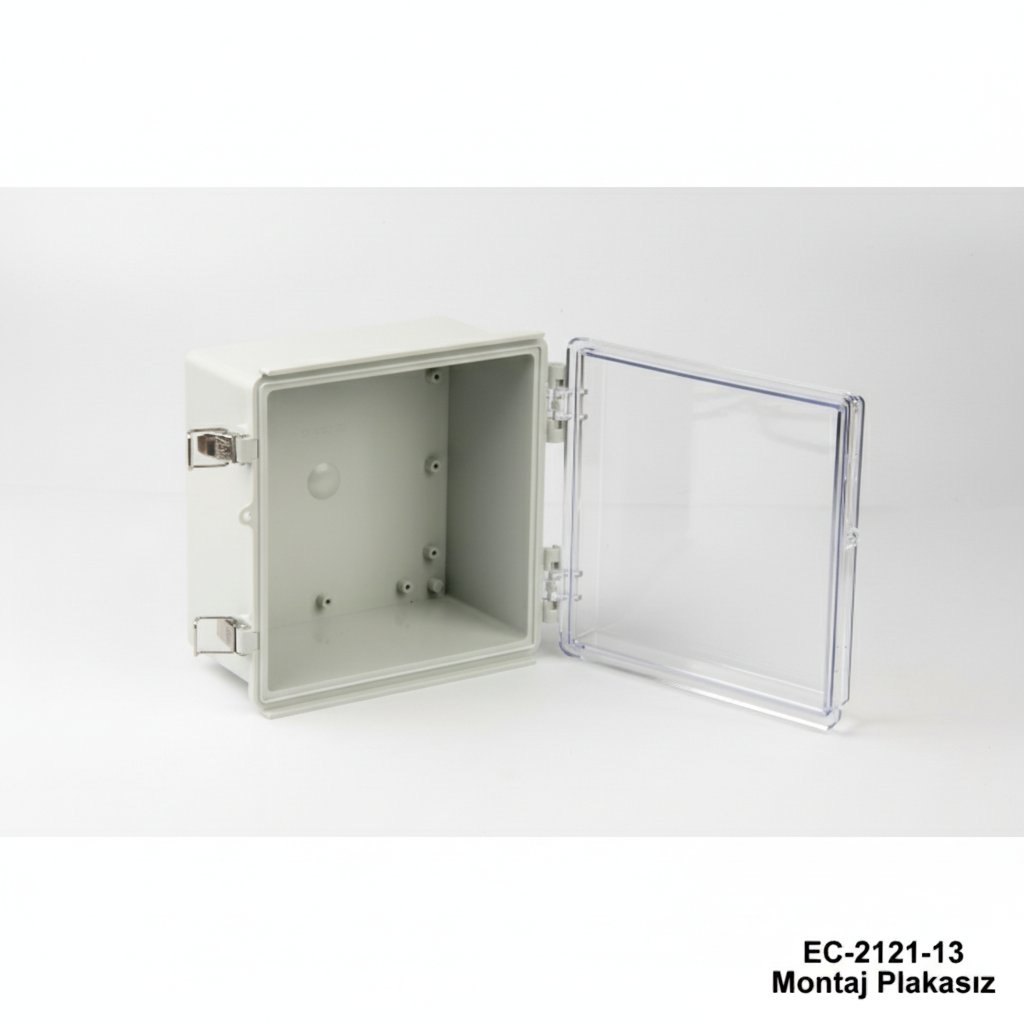 [EC-2121-13-C-G-A] EC-2121 Boîtiers plastiques IP-65 (Gris clair, ABS, sans plaque de montage, couvercle transparent, épaisseur 130 mm)
