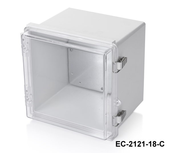 [EC-2121-18-0-G-C] EC-2121 IP-65 Kunststoffgehäuse (Hellgrau , ABS , W Montageohr , Transparenter Deckel, Dicke 180 mm)