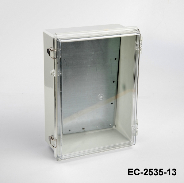 [EC-2535-13-0-G-C] EC-2535 IP-67 kunststof behuizing (lichtgrijs, ABS, met montageplaat, transparant deksel, dikte 130 mm)