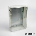 [EC-2535-13-13-0-G-C] حاوية بلاستيكية EC-2535 IP-67 (رمادي فاتح، ABS، مع لوحة تركيب، غطاء شفاف، سمك 130 مم)