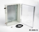 [EC-2535-13-0-G-C] EC-2535 IP-67 プラスチック製エンクロージャ (ライトグレー、ABS、取付プレート付き、透明カバー、厚さ 130 mm)