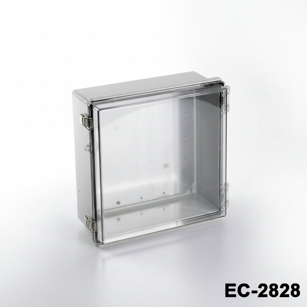 [EC-2828-C-0-G-0] EC-2828 IP-67 kunststof behuizing (met montageplaat, transparant deksel)